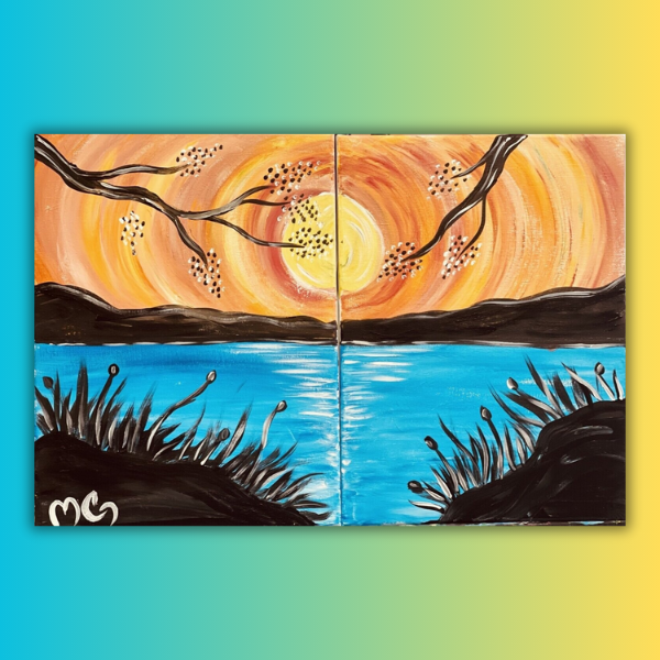 Couple's Sunset Over The Lake at home Painting Kit & Video Tutorial