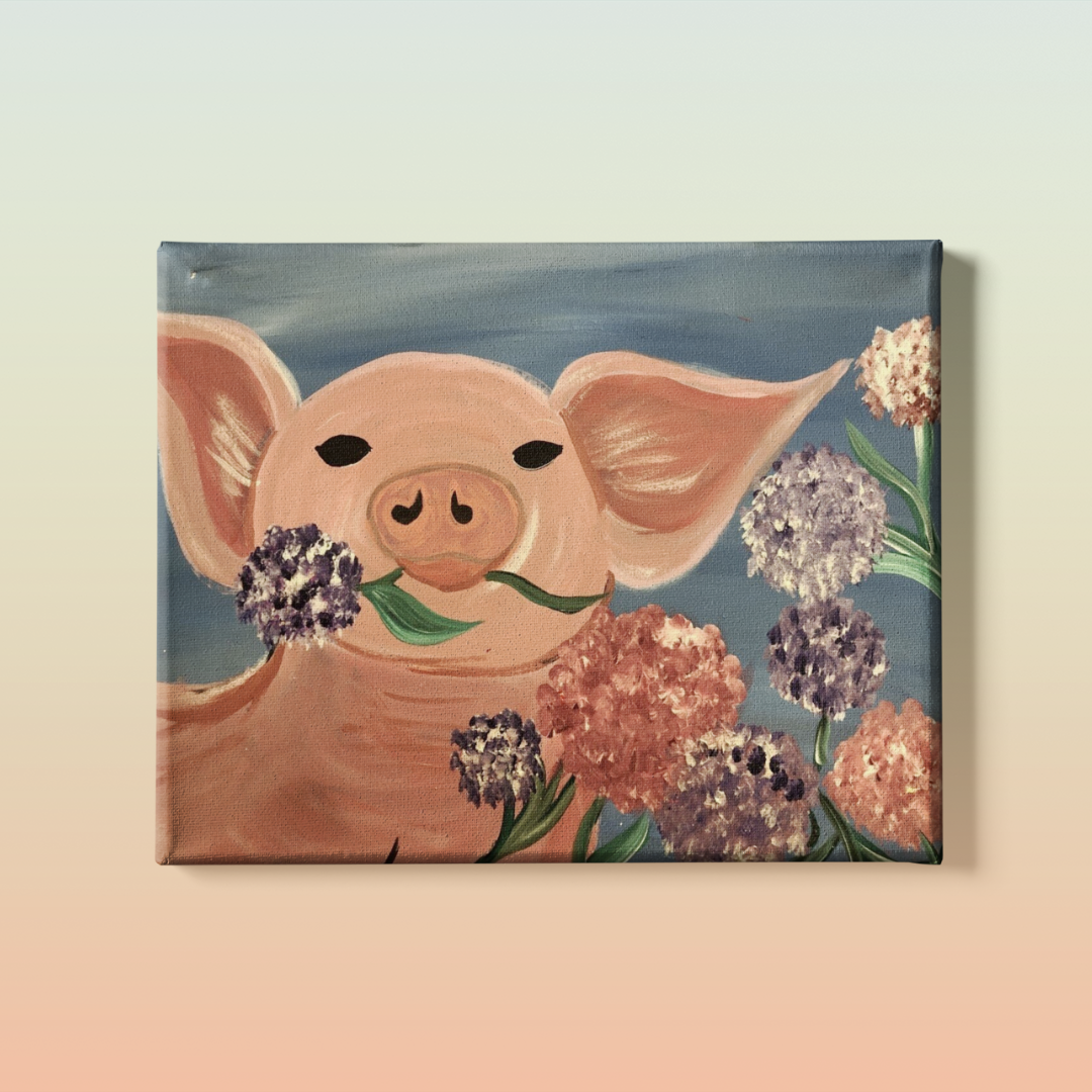 Piggy Got Flowers Painting Kit & Video Tutorial