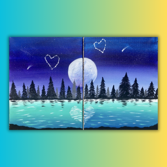 Couple's Nighttime Landscape Double At Home Painting Kit and Video Tutorial