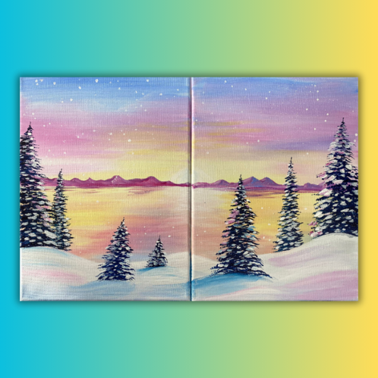 Couple's Pastel Winter Sunset Double At Home Painting Kit & Video Tutorial