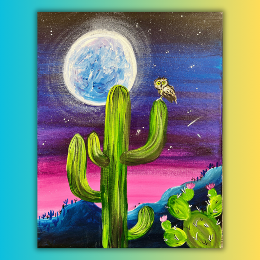 Desert Night Owl Moon At Home Painting Kit & Video Tutorial