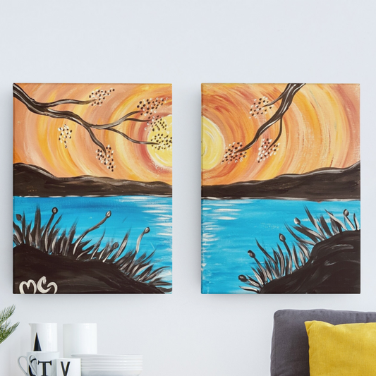 Couple's Sunset Over The Lake at home Painting Kit & Video Tutorial
