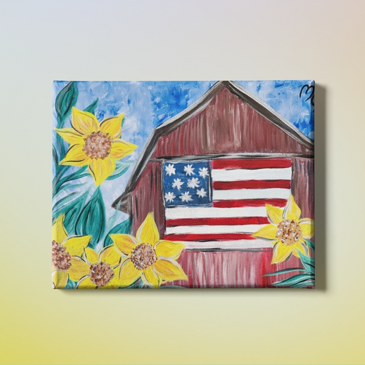 A Flag and Sunflowers at home Painting Kit & Video Tutorial