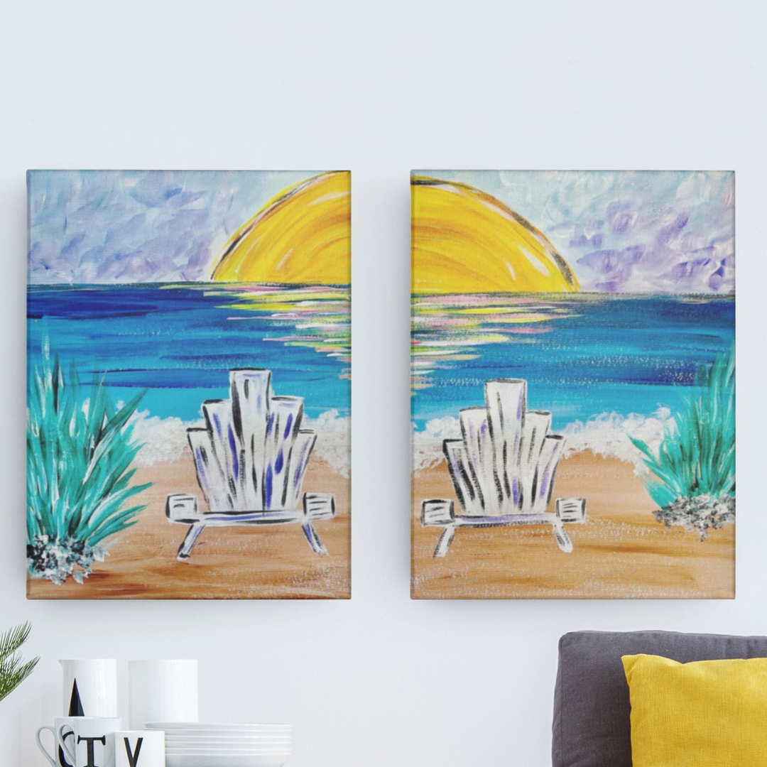 Couple's Beach Chairs at Sunset At Home Painting Kit & Video Tutorial